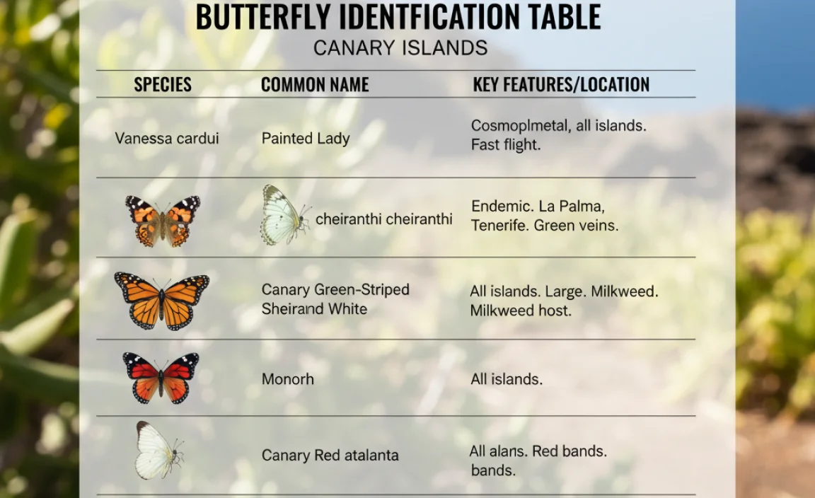 Butterfly Identification Table for the Canary Islands