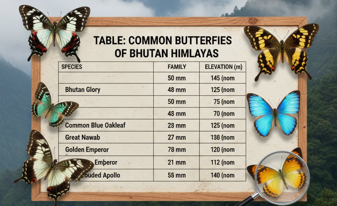 Table: Common Butterflies of Bhutan Himalayas